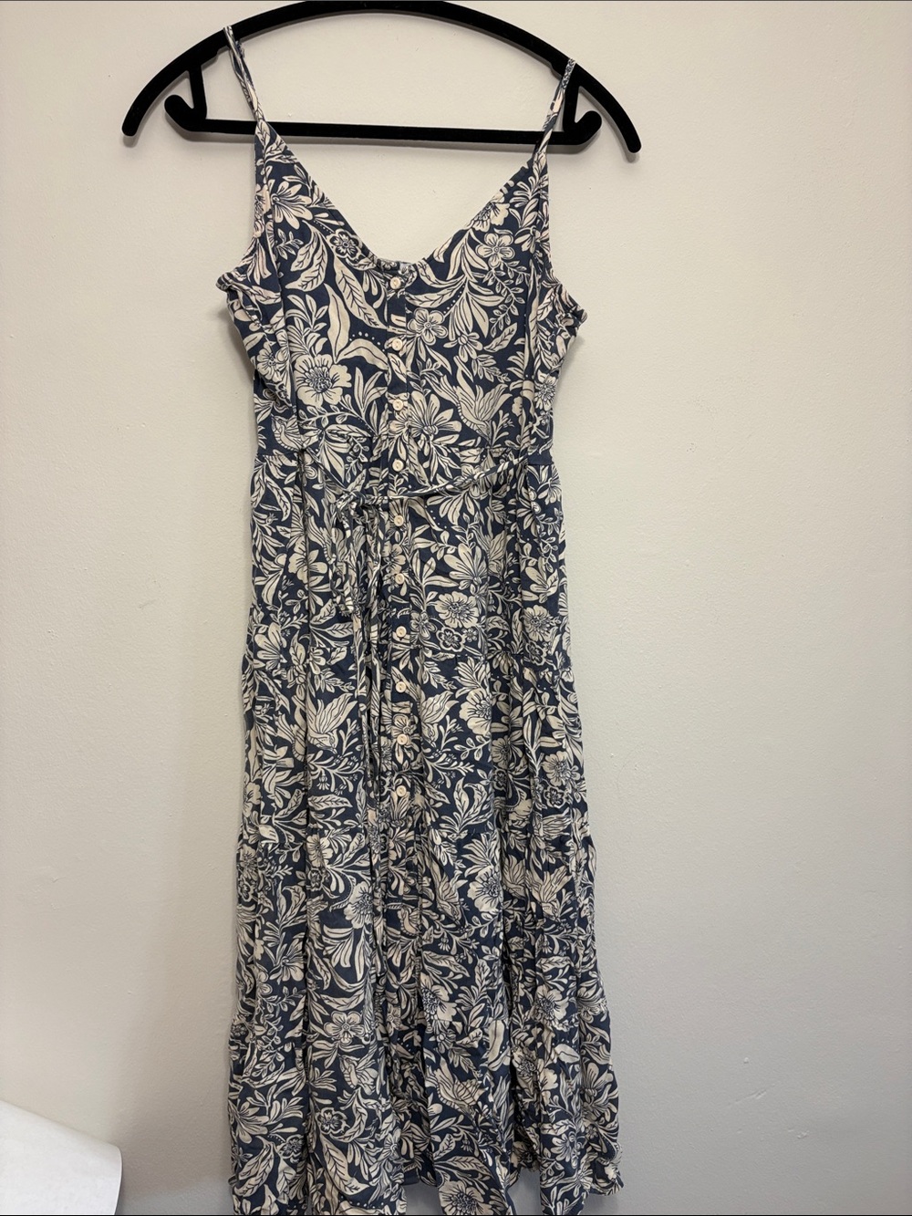 Patrons of Peace Navy and White Floral Spaghetti Strap Maxi Dress